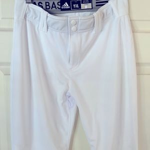 Adidas YXL Baseball Pants. Straight Leg. White w/grey emblem on back pocket.
